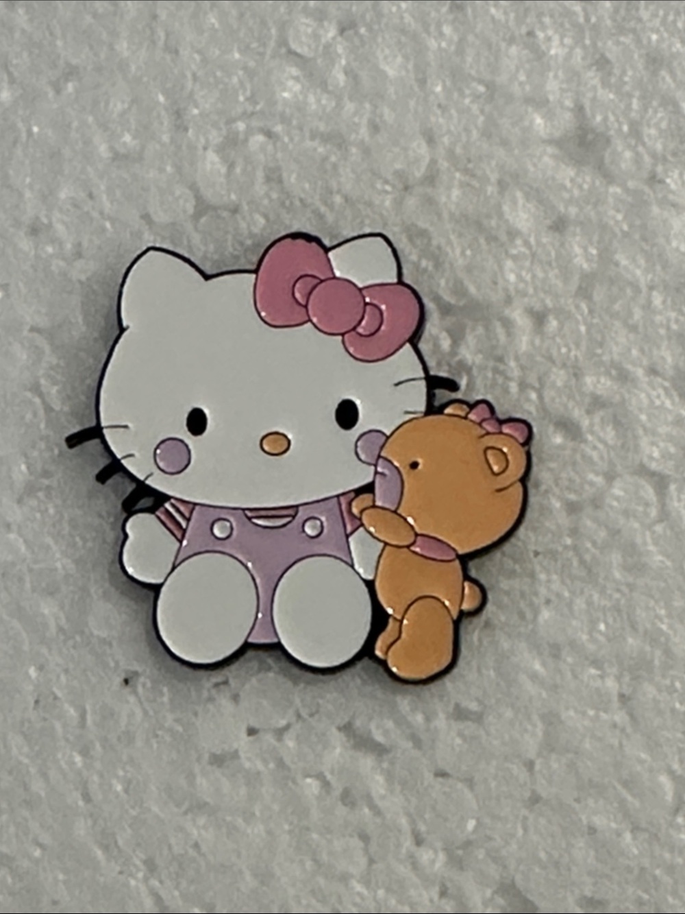 Hello Kitty Pink and White Enamel Pin with Tan Teddy
